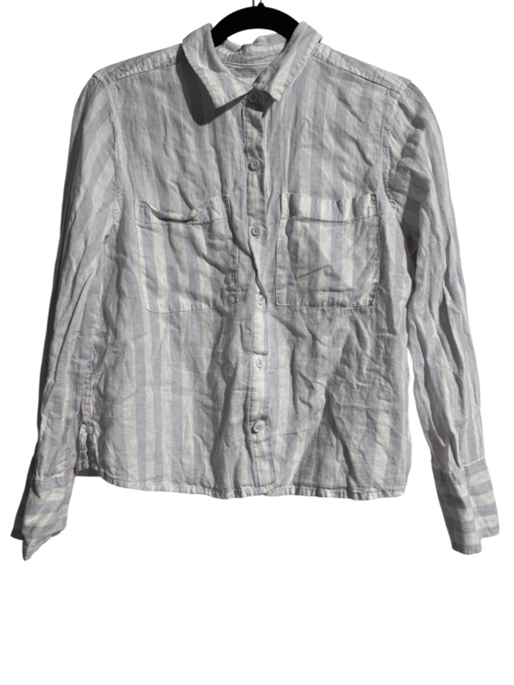 Lola River Linen Blend Stripe Button-Up Top Size Small Cozy Casual Minimalist